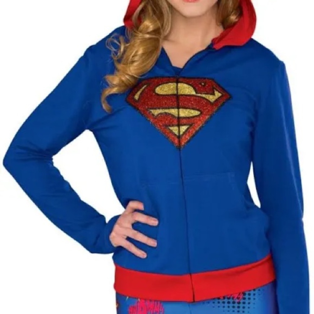 NWOT DC Comics hero sweater hoodie glitter supergirl zip costume tailored M
